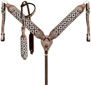 Têtière en cuir DD de style occidental avec rênes durables et décoration en cuir brut tricoté à la main – Produit d'équitation - Product Image 4