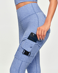 Lightweight High Waist Solid Blue Yoga <b>Leggings</b> With Pockets Full Length Four-Way Stretch Seamless Pants Cheap Price 180 g - Product Image 4