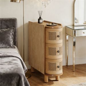 Tavolino da Caffè in Legno con Spazio Contenitore e Design Unico in Rattan, Tavolino Laterale, Tavolino da Divano, Comodino, Cassettiera - Product Image 3