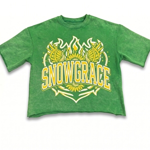 T-shirt court vert Snowgrace à manches courtes, col rond, jersey décontracté imprimé, surdimensionné pour homme, 100% coton - Product Image 1