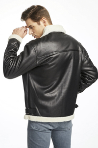 Men's Genuine Leather <b>Biker</b> <b>Jacket</b> With Faux Fur Lining Zipper Closure Winter Warm Coat Regular Fit Moto Style - Product Image 3