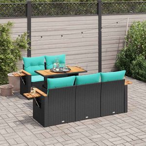Set di divani da giardino in polyrattan nero da 6 pezzi con cuscini, mobili da esterno - Product Image 1