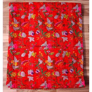 Colcha Kantha de Algodón 100% Orgánico, Hecha a Mano en Rajasthan, Estampada, Reversible, Vintage, Ecológica, para Todas las Estaciones, Tamaño Doble - Product Image 6