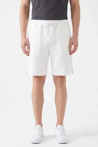 Pantalones Cortos Bermuda de Algodón Blanco Sólido para Hombre, con Logotipo Frontal, Cintura Media, Cordón Ajustable, Bolsillos, Transpirables, Estilo Urbano - Product Image 2