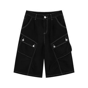 Wholesale Summer Unisex Hip Hop Breathable Mid Waist Denim Shorts <b>Black</b> Wash Baggy Work Vintage Raw <b>Edge</b> Casual Jorts Big Pocket - Product Image 5
