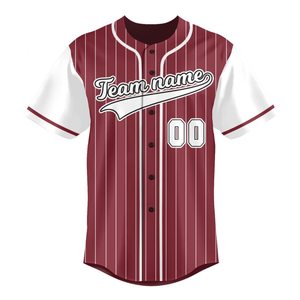 Custom Maroon <b>Baseball</b> Jersey Short Sleeve Button Front Striped Design Breathable Polyester Men's Regular Fit All Seasons - Product Image 2