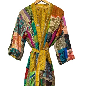 Handmade Long Silk Sari Kimono for Women High Quality Vintage Patchwork <b>Bridesmaid</b> Robes Free Size Nightwear for Summer - Product Image 1