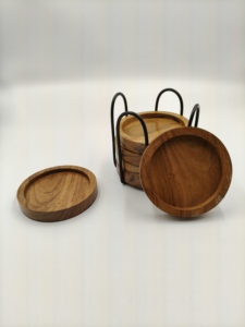 Wholesale Modern Design Acacia Wood <b>Round</b> <b>Coasters</b> with Quick Dry Feature and Stainless Metal Stand for Home Kitchen - Product Image 4