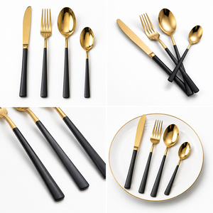 Ensemble de couverts de luxe en or noir, 4 pièces, en acier inoxydable, logo personnalisé, vaisselle pour hôtel et restaurant, finition miroir, vaisselle de table - Product Image 2