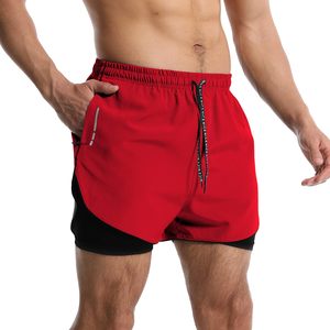 Pantalones Cortos Deportivos Rojos de Secado Rápido para Hombre, Cintura Elástica, Largo Medio, para Gimnasio, Fitness, Entrenamiento - Product Image 1