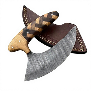 Couteau de chasse artisanal en acier Damas avec manche en bois, lame à pointe tombante, bord plat, pour usage extérieur et camping, qualité industrielle OEM ODM - Product Image 1