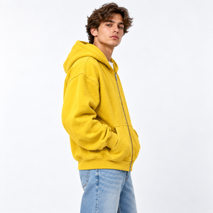Sweat à capuche zippé en molleton de coton coupe ample pour hommes et femmes, avec poches latérales et poignets côtelés, idéal pour l'extérieur, fabrication en usine pour marque privée - Product Image 2