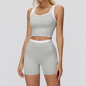 Ensemble de sport sans couture effet seconde peau pour femme : soutien-gorge de sport imprimé et short taille haute – Tenue 2 pièces pour yoga et course à pied - Product Image 1