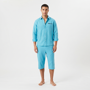 Conjunto de Camisa y Pantalones Cortos Casuales para Hombre, Estampado Personalizado, Corte Cuadrado, con Botones, Atuendo de Verano para Hombre - Product Image 3
