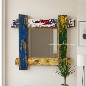 Handcrafted Rustic Eco-Friendly Durable Thick Wall <b>Mirror</b> Patchwork Reclaimed Boat Wood Original Color Living Room Bedroom Villa - Product Image 2