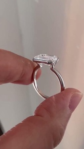 East West 2CT Emerald Cut Moissanite Solitaire <b>Ring</b> Original <b>925</b> <b>Silver</b> Fine Modern Style Gift For Anniversary Party Occasion - Product Image 3