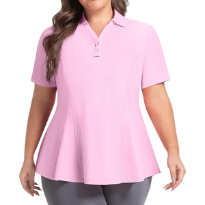 Polo tricoté respirant pour femme grande taille, à manches courtes, coupe trapèze, ourlet évasé, OEM, personnalisable en gros - Product Image 3