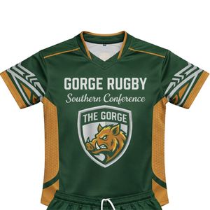 ราคาขายส่ง ชุดยูนิฟอร์มรักบี้แขนสั้นผ้าโพลีเอสเตอร์ใยสังเคราะห์ แห้งเร็ว สำหรับฤดูร้อน พิมพ์ลายโลโก้ทีมตามสั่งด้วยเทคนิค Sublimation - Product Image 5