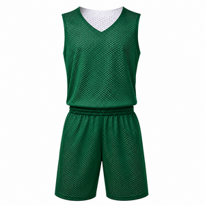 Forest Green Mesh Basketball Uniform Reversible Training Jersey & <b>Shorts</b> Set - Product Image 1