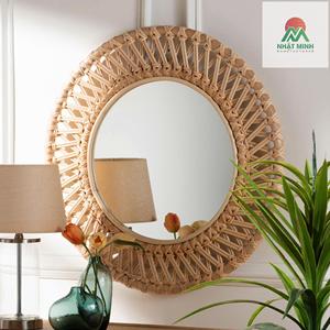Decorative wall <b>mirror</b> round. Made from natural rattan, mirrored glass, and natural rattan. - Product Image 3