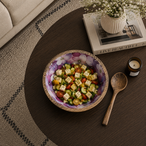 Ensemble de saladiers en bois de manguier imprimé émail floral de luxe, bols de service artisanaux de qualité supérieure, sans danger pour les aliments, décoratifs pour la cuisine et la salle à manger - Product Image 3