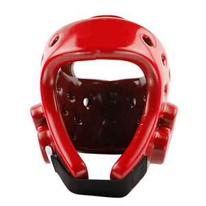 Protège-tête de boxe en cuir PU rouge à rayures, résistant aux chocs, avec fermeture à boucle, visière transparente, pour adultes, unisexe, utilisation universelle - Product Image 1