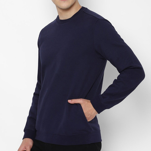 เสื้อสเวตเชิ้ตคอกลมผู้ชาย สีกรมท่า ทรงปกติ ผ้าฝ้ายถัก แขนยาว สวมใส่สบายๆ สีพื้น เหมาะสำหรับฤดูใบไม้ร่วง - Product Image 4