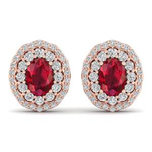 Pendientes REYES con rubíes brillantes de corte ovalado de 1.52 quilates en oro macizo de 14K y 18K, con diamantes certificados por IGI, para mujer. - Product Image 2