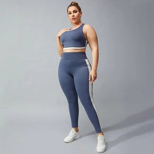 Ensemble de sport deux pièces pour femme grande taille : soutien-gorge de sport et leggings de yoga patchwork – Tenue d'entraînement 2026 - Product Image 5