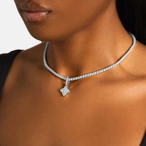 Luxury Four Point Star Pendant Necklace | White Gold <b>Iced</b> <b>Out</b> Star Pendant | Hip Hop Tennis <b>Chain</b> Jewelry - Product Image 1