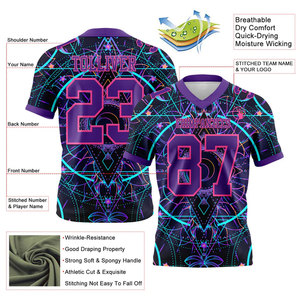 Maillot de football américain personnalisé sublimé violet géométrique pour homme, col en V, manches courtes, anti-humidité, coupe classique, taille adulte - Product Image 2