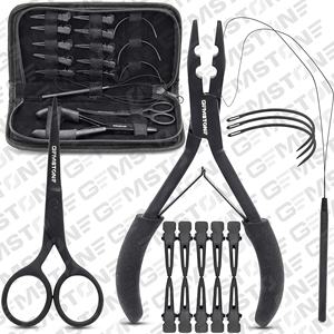 Kit d'outils d'extensions de cheveux réutilisables durables or blanc/noir mat pinces en acier inoxydable Micro anneaux boucle aiguilles pinces à cheveux - Product Image 2
