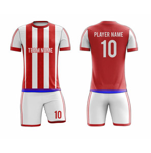 Custom Men's Soccer Jersey Set Red <b>White</b> Striped Sublimated Moisture Wicking Athletic Fit Short Sleeve All Seasons - Product Image 1