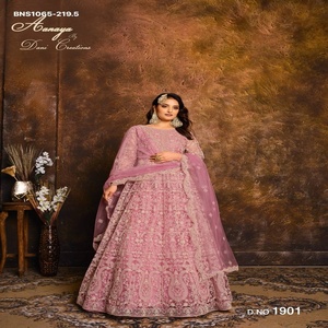 Festival wear <b>Net</b> with Heavy Embroidered Full-Sleeve Flared Semi-Stitched Gown-Bottom-<b>Dupatta</b> Collection At Wholesale Rate - Product Image 1