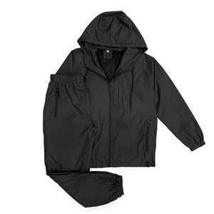 Unisex Black Hooded Tracksuit Set Full Sleeve Zipper Closure Windproof Casual Sporty Style Lightweight Polyester Spring Adult - Product Image 1