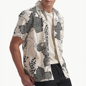 เสื้อเชิ้ตแขนสั้นลำลองลายดอกไม้สีขาวดำสำหรับผู้ชาย ทรงปกติ ผ้าฝ้าย 100% ระบายอากาศได้ดี - Product Image 4