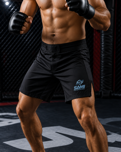 Pantalones Cortos de Artes Marciales Mixtas OEM Negros de Secado Rápido, Absorción de Humedad, Corte Regular, Logotipo Impreso en la Parte Delantera, Unisex para Adultos, Poliéster/Algodón - Product Image 6