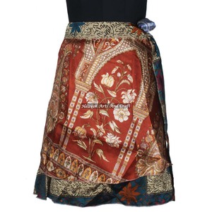 Minifalda de seda vintage estilo bohemio hippie para playa, falda corta tipo sari, falda cruzada, sari de playa estilo boho gypsy de moda - Product Image 6
