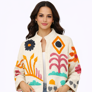 Boho Suzani Embroidered Quilted Knitted Velvet Eco-Friendly Breathable Reversible Bomber <b>Jacket</b> Cotton Soft Winter Coat - Product Image 1