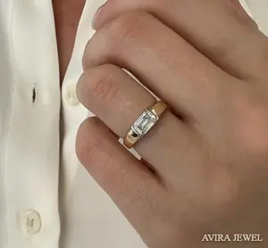 Moissanite Engagement <b>Ring</b> 1 CT <b>Emerald</b> Cut VVS1 VS1 Clarity Solid Gold White Yellow Rose Gold Women's Wedding Bridal Jewelry - Product Image 6