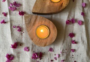 Handmade Handmade Mango Wood Tea Light Holders: Drop Shape Favors <b>Tealight</b> Candle Holder: Rustic Boho Decor - Product Image 3