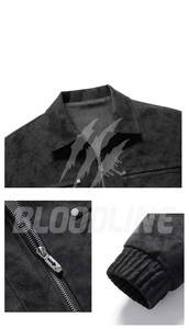 เสื้อแจ็คเก็ตบอมเบอร์หนังกลับสีดำสำหรับผู้ชาย ปกคอพับ ปิดด้วยซิป สวมใส่สบายทรงหลวม เหมาะสำหรับฤดูใบไม้ร่วง - Product Image 5
