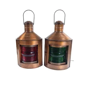 Indian Supplier Of Iron Ship Lamp Antique Green And Red Glass Set Of 2 Most Selling Lighting Accessories Ship Lamp For Sale