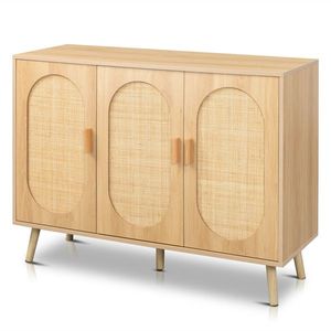 Modern 3-Door Rattan Shoe Storage Cabinet with Adjustable Shelves Accent Cabinet for Living Room Bedroom or Hallway - Product Image 5