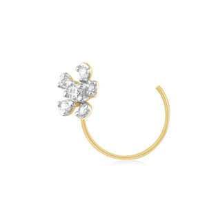 GLEAMORA ENTERPRISE - Piercing de Nariz con Diamante Cultivado en Laboratorio, Corte Brillante en Forma de Flor, con Piedras Laterales, Chapado en Oro Amarillo de 14K, Lujoso, para Mujer - Product Image 2