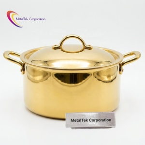 Olla de Acero Inoxidable Redonda, Chapada en Oro, de Lujo, para Calentar y Servir Alimentos, con Tapa, Utensilios de Cocina de Alta Calidad - Product Image 1