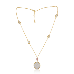 Nuevo Collar de Cadena con Diseño Elegante, Chapado en Oro de 18K, Plata de Ley 925, con Madreperla y Calcedonia Rosa para Mujer - Product Image 1