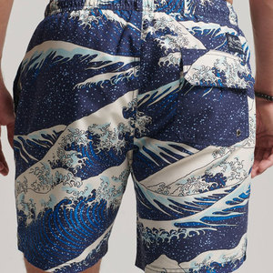 <b>Men's</b> Quick Dry Board Shorts With Wave Print Mid Waist Drawstring Casual Swim <b>Trunks</b> Premium <b>Mens</b> Travel Shorts Quick Dry - Product Image 2