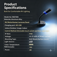 Lampe de lecture 12V RV à col de cygne avec variateur tactile, lumière bleue nocturne en alliage d'aluminium pour camping-car, caravane, bateau