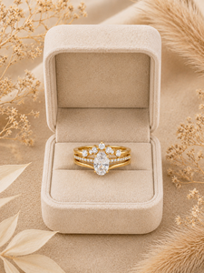 Custom 18k Gold Oval Moissanite Wedding <b>Ring</b> Set for Women - Dainty <b>Stacking</b> <b>Rings</b> with Cluster Band - Product Image 4
